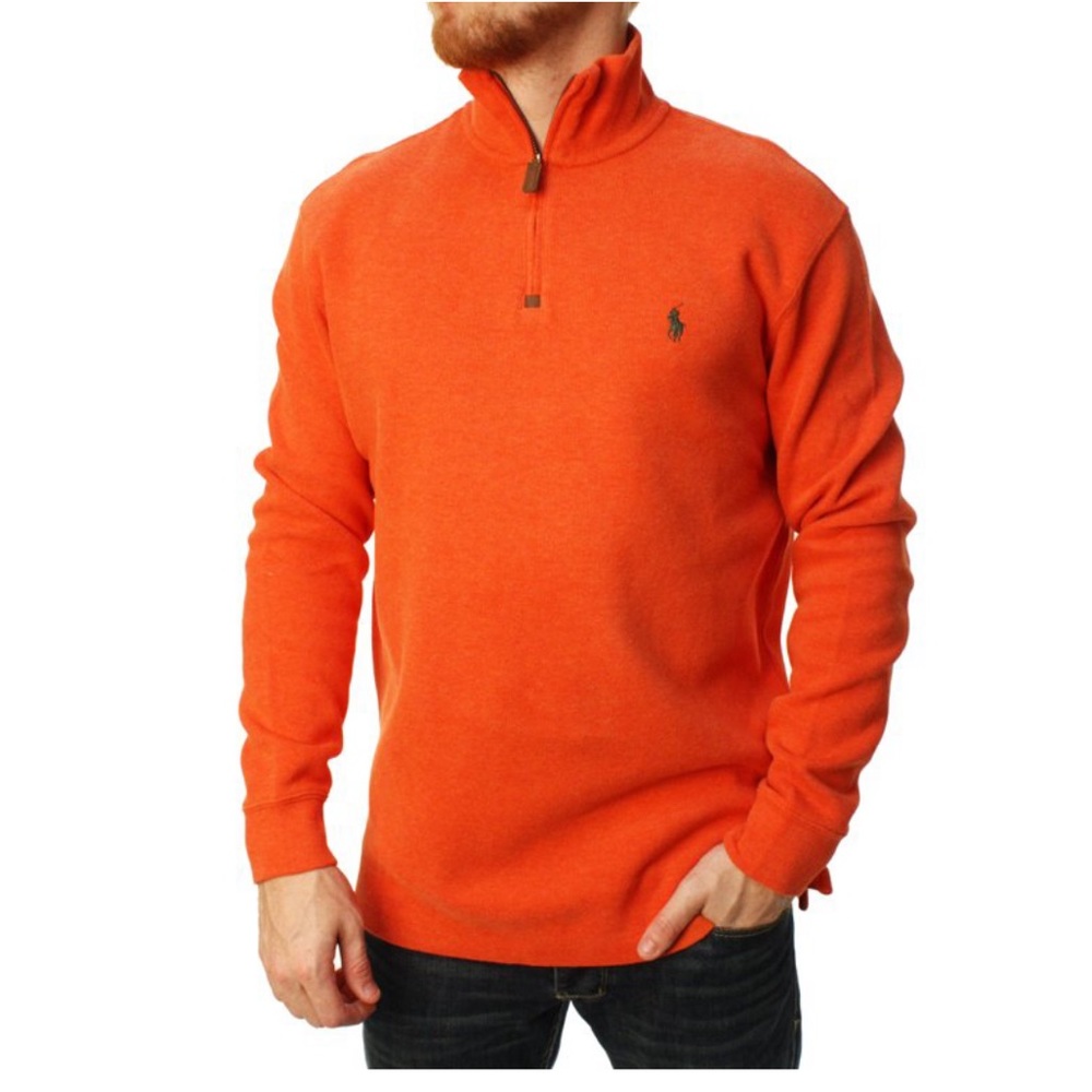 Polo Ralph Lauren Men's Quarter Zip Pullover orange Sweater Sz XL